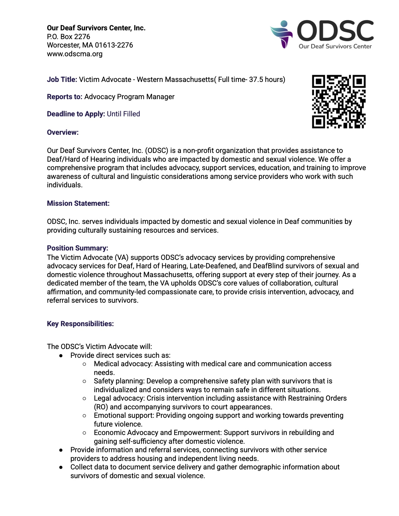 We’re Hiring: Victim Advocate – Western Massachusetts