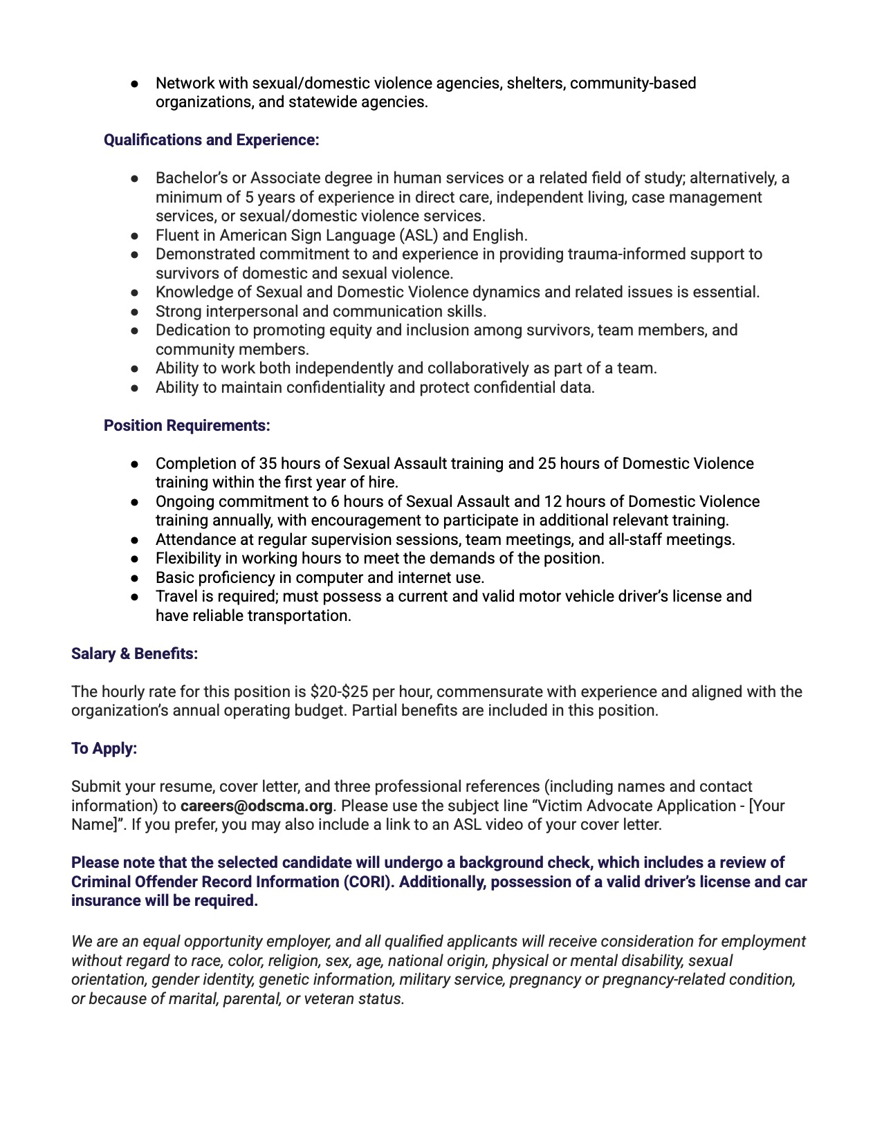 We’re Hiring: Victim Advocate – Western Massachusetts