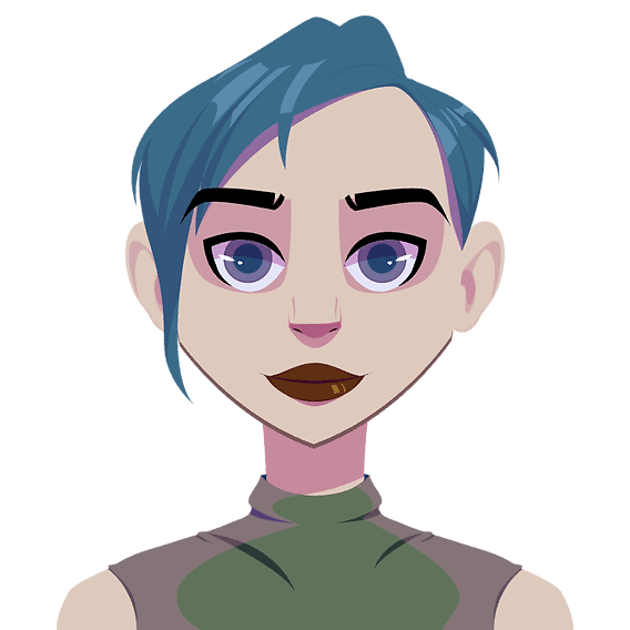 Vector image of a woman with short blue hair wearing a green sleeveless top